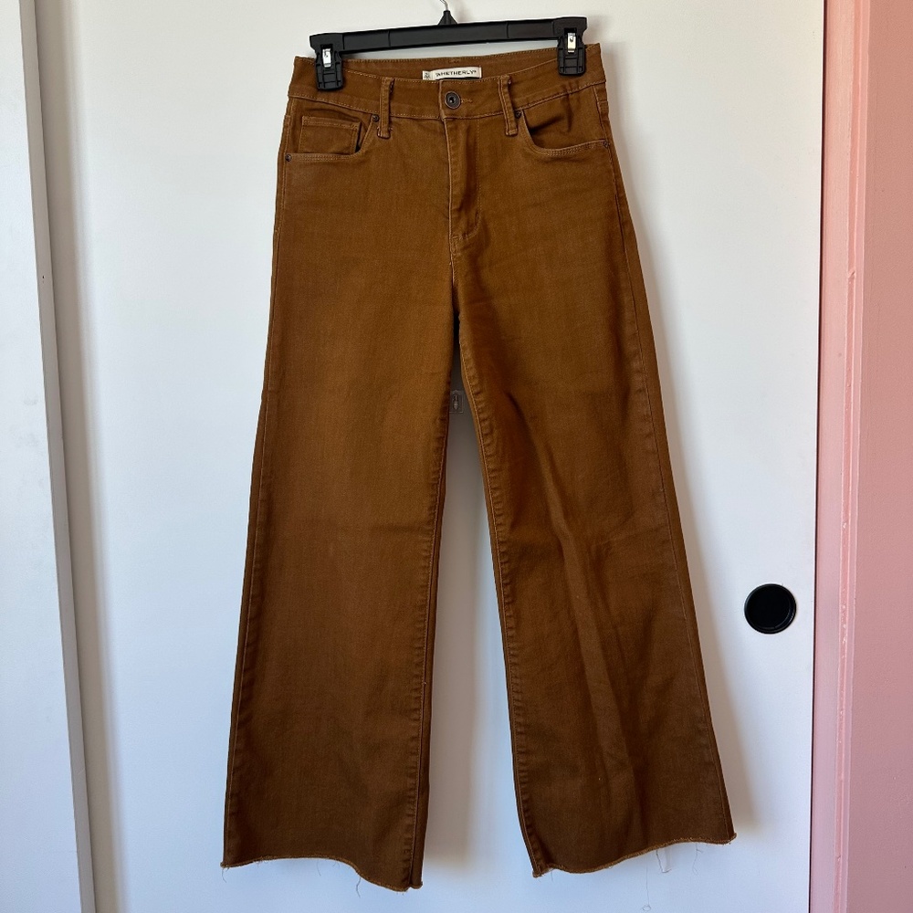 Camel Color Wide Leg Cropped Pant
